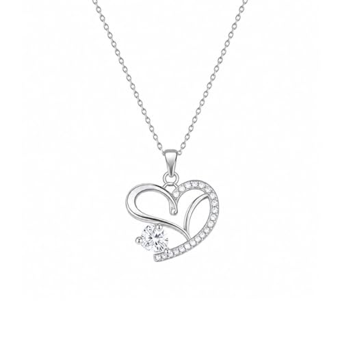 Image of Nilu's Collection American Diamond Rose Gold & Silver Plated Love Shaped Pendant Necklace Set with Chain & Stud Earring for Girls and Women
