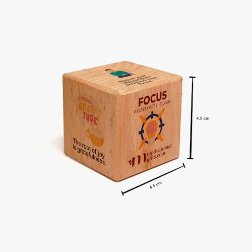 Image of MOTIVATIONAL GIFTS Focus Positive Affirmation Cube Motivational Quotes Wooden Stylish Showpiece for Table Decor Office Home Decoration