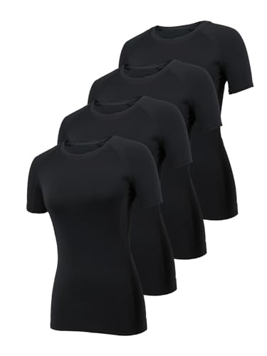 4 Pack Short Sleeve Compression Shirt Women Workout Athletic Baselayer Yoga Softball T-Shirts Cool Running Tops