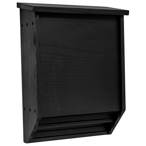 Woodside Wooden 2 Chamber Bat House Weather-Resistant Timber Roosting & Nesting Box for 75 Bats Easy Mount with Fixings Grooved Interior Black