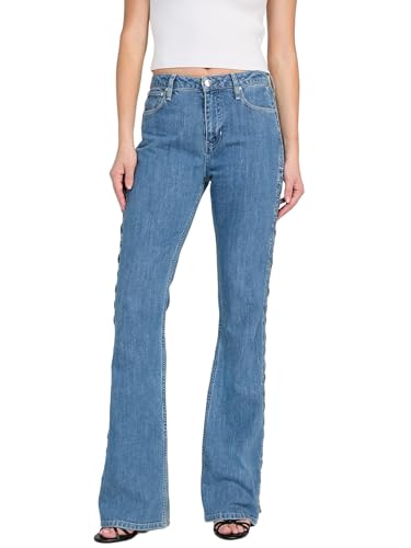 Image of GUESS Women's Retro Side Lace-up Flare Jeans Mid Blue, blue, 29 W