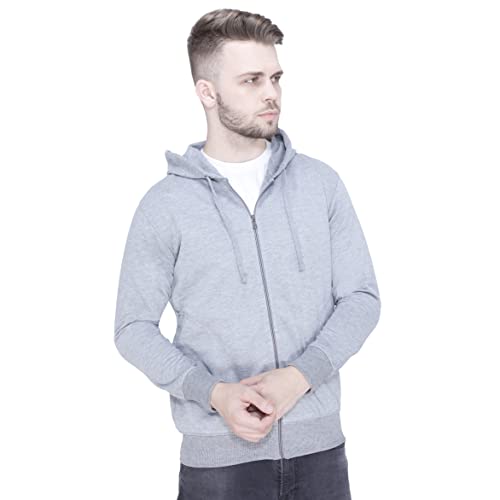 Image of Plain Zip Neck Hooded Winter Cotton Sweatshirt with Full Sleeves