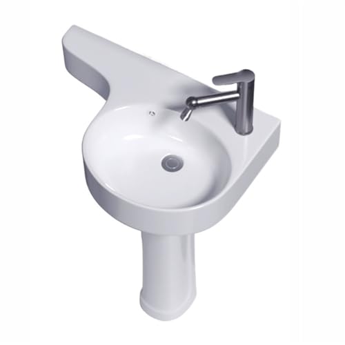 Cenz-888 Lavandino Moderno con piedistallo Lavabo Bagno ad Angolo su Colonna for Piccoli spazi, lavabo da Terra in Ceramica con troppopieno e rubinetteria e Scarico, per Interni ed Esterni(Right)