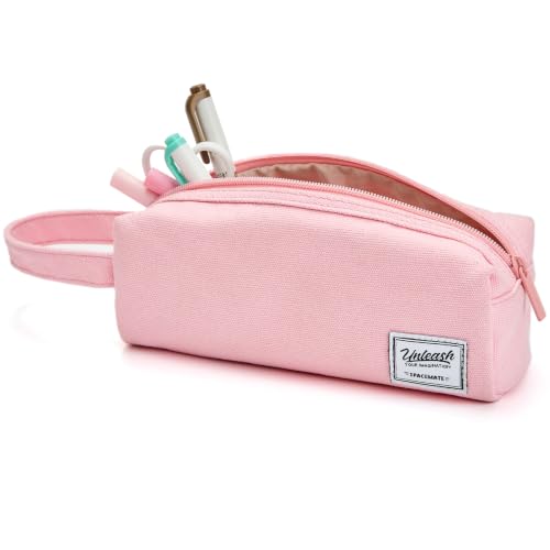 Image of SPACEMATE Pencil Case Pouch Box Bag School Supplies Girls Boys Kids, Cute Preppy Stuff Large Big Capacity Aesthetic Canvas Pen Organizer, Back to College Stationary, Pink, Simple Style, 1200ml