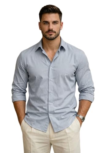 IndoPrimo Men's Cotton Shirt with Stylish Full Sleeves Spread Col...