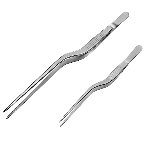 Warmhm 2pcs Stainless Steel Tweezers for Cooking Food Clip and Tong for Fishbone Removal and Kitchen Use