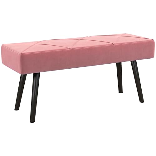 HOMCOM Taburete Pie de Cama Multifuncional, Banco Pie de Cama Moderno, Banco Dormitorio con Asiento Acolchado y Patas de Acero, Carga 120 kg, para Entrada, Pasillo, Salón, 100x36x45 cm, Rosa