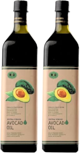 Image of Black and Green Extra Virgin Cold Press Multipurpose Avocado Cooking Oil Bottle (1000 ml) (Pack of 2)