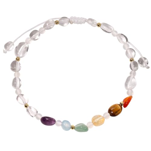 Image of 7 Chakra Crystals and Stones Anklet Irregular Tumbled Gems Beaded Ankle Bracelets for Women Spiritual Energy Meditation Yoga Healing Jewelry Mom's Gifts