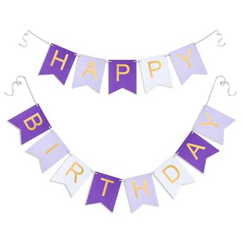 Bannière violette Happy Birthday aux lettres dorées, décoration chic premium