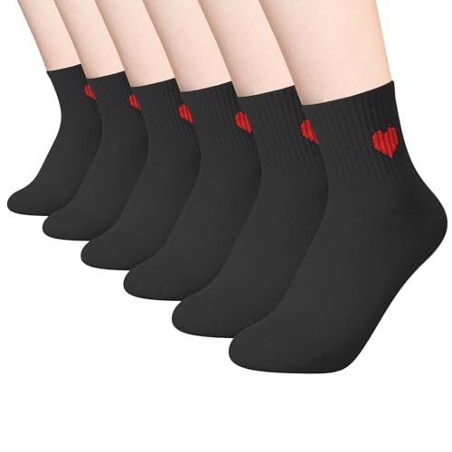 Image of Jspupifip Women's Cute Ankle Crew Socks, 5 /6 Pairs Novelty Fun Heart Casual Calf Sock, Cotton Athletic Running Socks 5.5-8.5