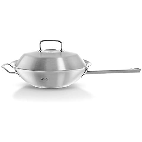 Wok de acero inoxidable Fissler Pure-profi Collection con tapa de metal Cover