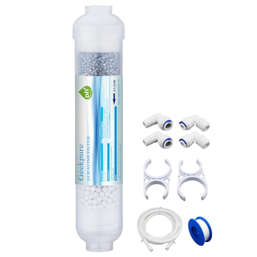 Geekpure 10-inch Universal Inline Alkaline Replacement Water Filter Kit pH+ for Reverse Osmosis System -1/4”Thread