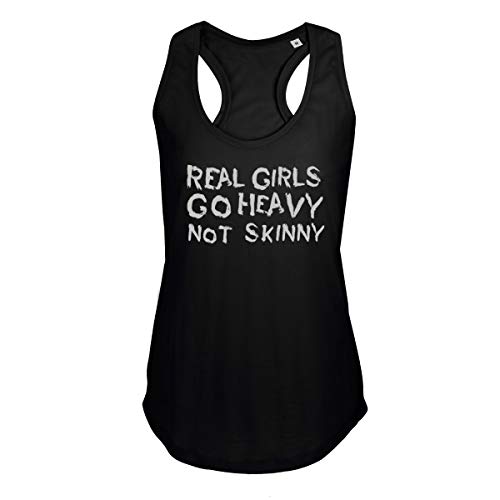 GO HEAVY Damen Racerback Sporttop | Ärmelloses Yoga Fitness Gym Work-Out Tank Top | Real Girls | Schwarz M