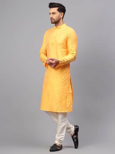 Image of LATEST CHIKAN Men's Silk Chikankari Kurta with Cream Churidar | Festive Set - KP Silk BANARSI