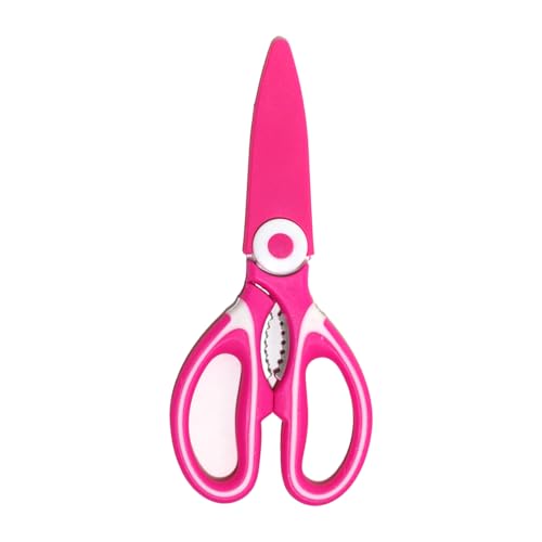 Image of Anandi Green's 3 Stainless Steel Scissors Pointed Tip with Shock Proof Body Ergonomic & Soft Handles for Easy Handling Pink Scissor with Cap