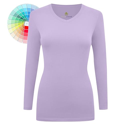 M&M SCRUBS Women's Under Scrub Tee V-Neck Long Sleeve T-Shirt (Lavender, Large)