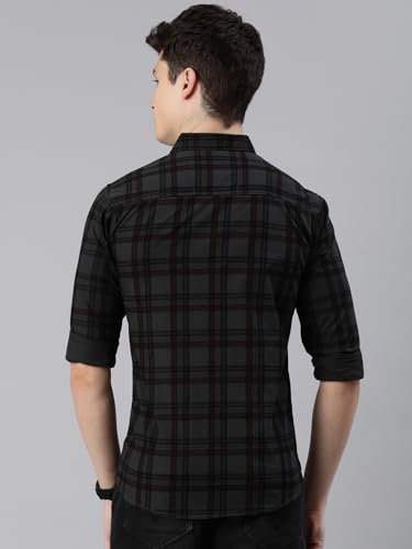 Image of Majestic Man Men Small Checkered Slim Fit Cotton Casual Shirt