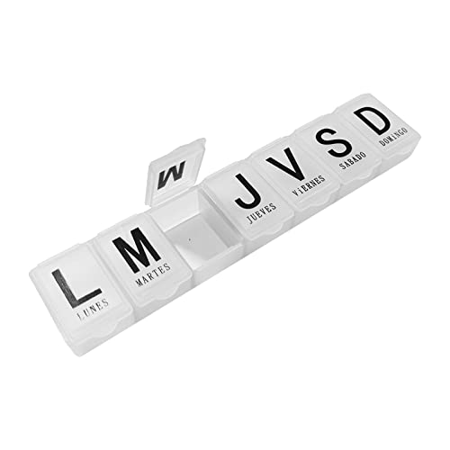 EUROXANTY Pastillero Semanal | Organizador de pastillas | Pastillero Translúcido | Con días de la semana | Pastillero letras Grandes | Blanco
