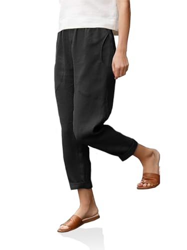 Langwyqu Womens Casual Cotton Tapered Capri Cargo Pants Loose Elastic Waist Ankle Cropped Trouser with Pockets2