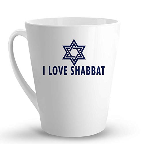 Makoroni - I LOVE SHABBAT Jewish - 12 Oz. Ceramic LATTE MUG Coffee Drinking Cup, DesF26