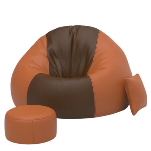 Bean Bag Cover Set in Faux Leather with Footrest and Cushion – Unfilled, Stylish and Comfortable for Home, Office, or Gaming Lounge, (Only Cover) (Brown & Orange, XXXL)-image-34