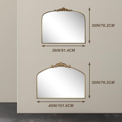 Wemily Vintage Gold Ornate Baroque Mirror - 36"X30" Arched Antique Brass Mirror with Full Metal Frame - Ideal for Entryway, Fireplace, Living Room, Hallway, Bathroom