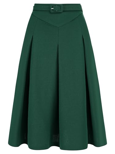 Image of Allegra K Women's Office Work Skirts Belted Waist Midi A-Line Pleated Skirt