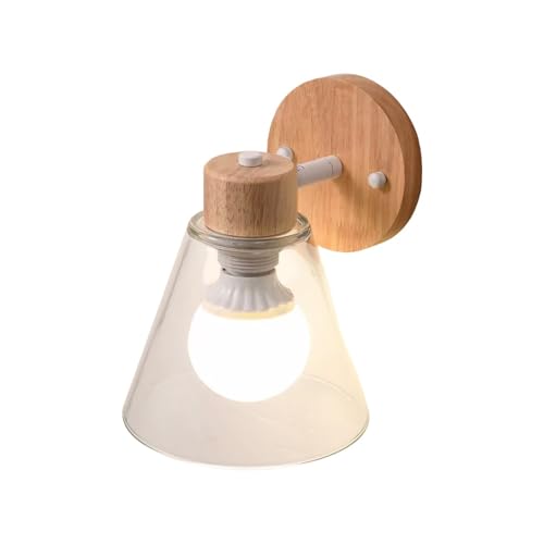 Mjsdjof Lámpara de pared industrial retro, lámpara de noche de madera con pantalla de cristal, luces de pared ajustables, luminaria E27