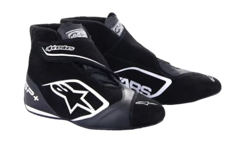 Alpinestars Driving Shoe, SP+, Mid-Top, SFI 3.3, FIA Approved, Suede Outer, Nomex Inner, Black/White, Size 10, Pair
