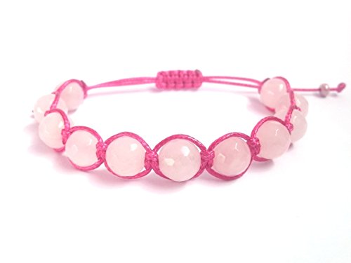  Bracciale Quarzo Rosa Donna, Shamballa il Bracciale Della Felicità, Regolabile Fatto a Mano, Pietre Dure Naturali
