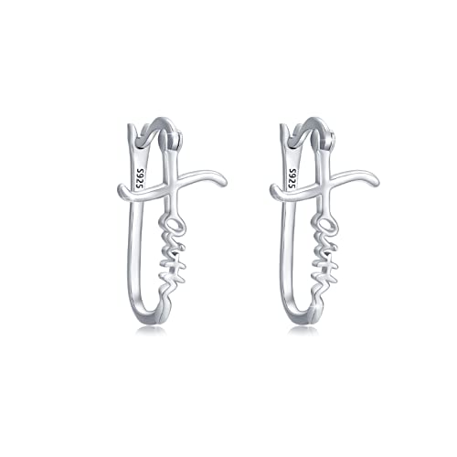 Faith Earrings Sterling Silver Huggie Hoop Earring Cross Earrings Graduation Jewelry Gifts for Women Men
