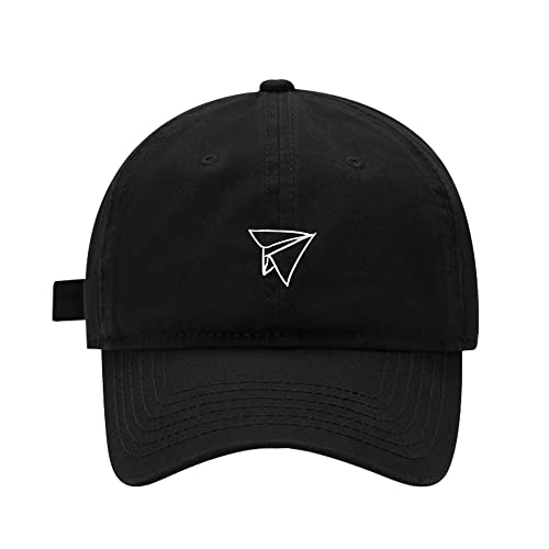 KESASKYER Unisex Adjustable Baseball Cap for Men and Women with Paper Air Plane Embroidery Casual Style Dad Cap Black