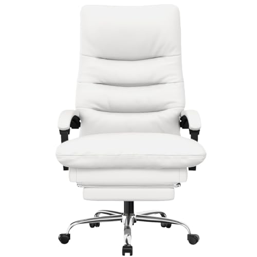 rattantree Poltrona Girevole con Poggiapiedi Telescopico, Sedia da Ufficio Ergonomica con Sedile Largo, Sedia Direzionale da Ufficio con Cuscino Lombare Separato (Con Poggiapiedi, Bianco)