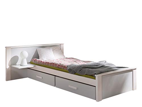 Mirjan24 Aldo Plus - Cama infantil juvenil con 2 cajones y mesita de noche, color a elegir, cama cómoda de madera de pino, habitación juvenil moderna