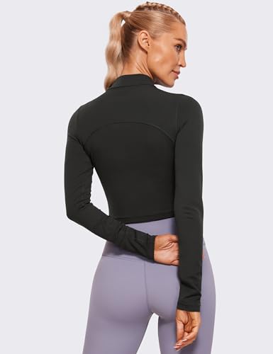 CRZ YOGA Womens Butterluxe Mock Turtleneck Long Sleeves Crop Tops Slim Fit Workout Casual T-Shirt Base Layer Fall Shirts2