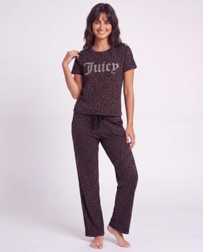 Image of Juicy Couture Women's 2 Piece Velvet Fleece Short Sleeve Shirt and Pants Lounge Sleepwear Set
