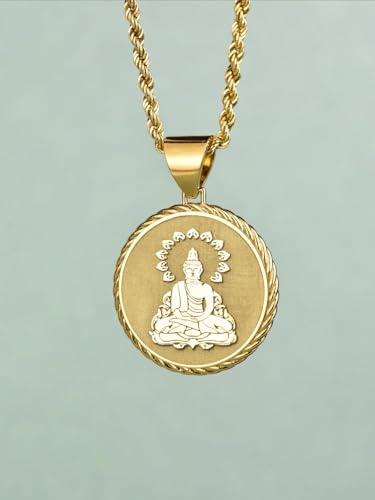 Collier Bouddha en argent sterling plaqué or avec chaîne corde 45cm