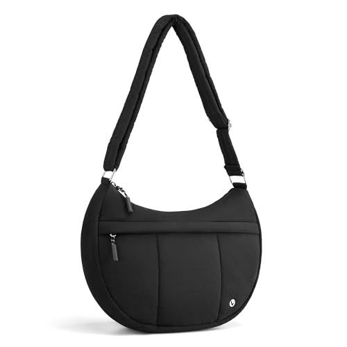 VONAL Puffer Crescent Hobo Bags for Women Nylon Quilted Puffy Crossbody Shoulder Purse with Adjustable Strap (Black)