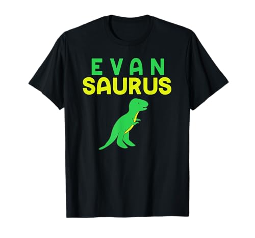 Camiseta de dinosaurio Evan Saurus con nombre T Rex para niños Camiseta