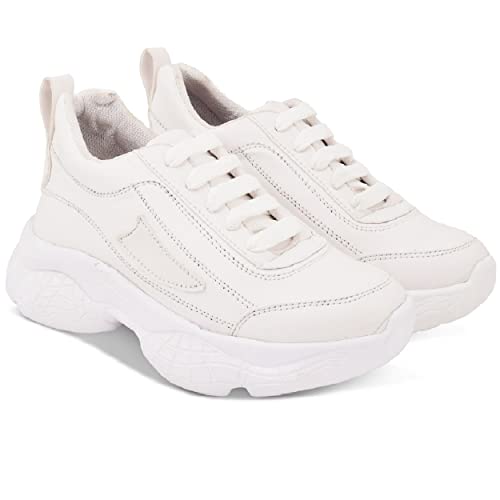 Image of SUKART White Womens Laceup Sneakers