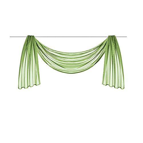 Ricemru Extra Lang Querbehang Freihanddeko Grün Vorhangschal Transparentem Voile Querbehang Gardine Schals Hochzeit Bogen Dekoration Wohnzimmer Schlafzimmer,140x300cm