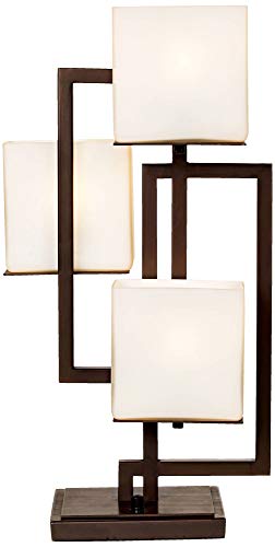 Possini Euro Design Modern Table Lamps 24" High Set Of 2 Roman Bronze Metal 3-Light Opal Glass Rectangular Shade Decor For Living Room Bedroom House Bedside Nightstand Home Office #TOP4