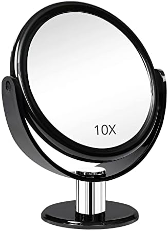 Fabuday Magnifying Makeup Mirror Double Sided - Tabletop Mirror with 1X and 10X Magnification, Magnified Desk Cosmetic Mirror with Stand for Makeup, Two Sided Mirror 6 inch, Black