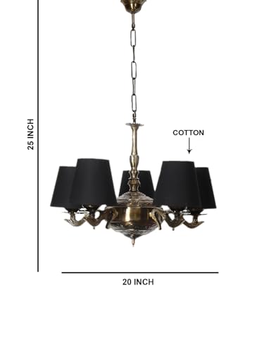 Image of Devansh 05 Lights conical Black Cotton Shade with Antique Golden Chandelier