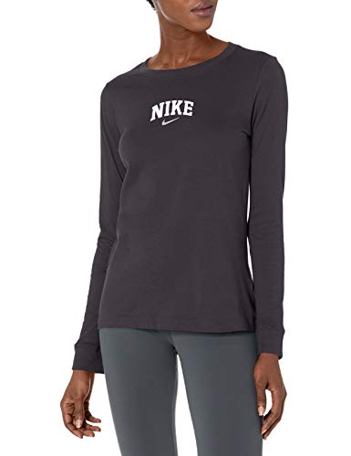 Nike Women's Sportswear Tee Long Sleeve Varsity Crew, Black/Gunsmoke, XX-Large