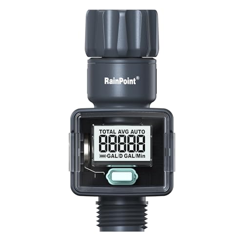 RAINPOINT Water Flow Meter, Measure Consumption and Flow Rate up to 9999.9 Gallon/Liter, ±5% Accuracy, Water Meter for RV, Garden Hose, Pool, Lawn Sprinkler & Nozzle Sprayer