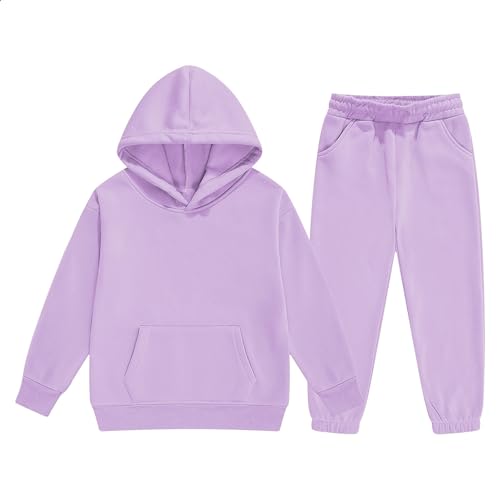 Boys 2 Pieces Sweatsuits Pullover Hoodie and Sweatpants Girls Fashion Tracksuit Sets Sportswear (Purple, 8-9 Years)