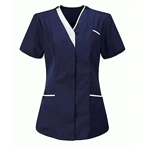 Ailovone Kasack Damen Arbeitskleidung V-Ausschnitt Schlupfhemd Kasack Kurzarm T-Shirts Tops mit Zwei Taschen Pflege Damen Krankenhaus Berufskleidung Krankenpfleger Uniformen Cover
