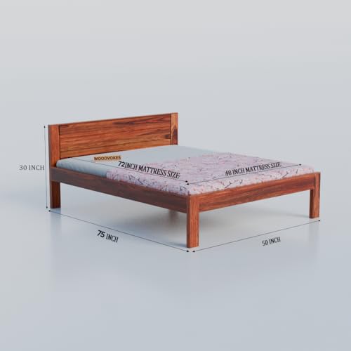 Image of Solid Sheesham Wood Single Bed with Headboard & Footboard | Sturdy Wooden Cot for Bedroom, Hostel & PG | Modern Design Single Wooden Bed Frame (Mattress Not Included) (Honey 6by4)